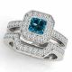 1 Carat Blue Diamond Princess Halo Engagement Promise Ring Band 14K Gold