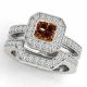 1 Carat Champagne Diamond Princess Halo Engagement Promise Ring Band 14K Gold