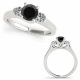 1 Carat Black Diamond Classy Three Stone Single Row Engagement Ring 14K Gold
