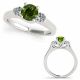 1 Carat Green Diamond Classy Three Stone Single Row Engagement Ring 14K Gold