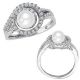 Cultured Freshwater Pearl Crossover ByPass Halo Promise Ring 14K Gold