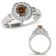Champagne Real Diamond Beautiful Classy Bezel Halo Design Ring 14K Gold