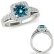 Blue Real Diamond Beautiful Round Halo Solitaire Wedding Ring 14K Gold
