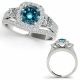 1.5 Carat Blue Diamond Split Shank Eternity Halo Bridal Ring 14K Gold