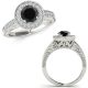 Black Real Diamond Round Filigree Channel Halo Wedding Ring 14K Gold