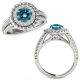 1.25 Carat Blue Real Diamond Fancy Halo Design Engagement Bridal Ring 14K Gold