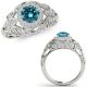 1.25 Carat Blue Real Diamond Cushion Halo Wedding Bridal Band Ring 14K Gold