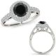 1.5 Carat Black Real Diamond Designer Fancy Halo Wedding Bridal Ring 14K Gold