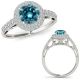 1.5 Carat Blue Real Diamond Designer Fancy Halo Wedding Bridal Ring 14K Gold