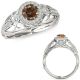 0.75 Carat Champagne Real Diamond Fancy Design Halo Anniversary Bridal Ring 14K Gold