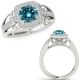 1.25 Carat Blue Real Diamond Cushion Halo Engagement Bridal Band Ring 14K Gold