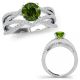 Green Real Diamond Bridal Crossover Infinity Solitaire Ring 14K Gold