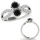 Black Real Diamond Forever Two Stone Crossover Ladies Ring 14K Gold