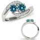Blue Real Diamond Fancy Two Stone By Pass Engagement Ring 14K Gold