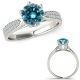 0.9 Carat Real Blue Diamond Cathedral Double Row Band Bridal Ring 14K Gold