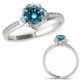 0.5 Carat Real Blue Diamond Swirl Halo Petite Vintage Promise Ring 14K Gold