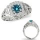 1 Carat Real Blue Diamond Vintage Design Halo Engagement Promise Ring 14K Gold