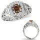 1 Carat Real Champagne Diamond Vintage Design Halo Engagement Promise Ring 14K Gold
