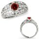 0.75 Carat Red Real Diamond Split Shank Bridal Halo Solitaire Ring 14K Gold