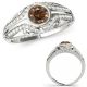 1.5 Carat Champagne Real Diamond Halo Bezel Designer Wedding Fancy Ring 14K Gold