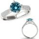 1 Carat Blue Real Diamond Solitaire Cluster Marriage Fancy Women Ring 14K Gold