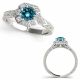 Blue Diamond Designer Filigree Beautiful Halo Ring 14K Gold