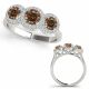 1 Carat Champagne Diamond Three Stone Halo Engagement Promise Ring 14K Gold