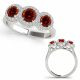 1 Carat Red Diamond Three Stone Halo Engagement Promise Ring 14K Gold