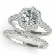 G-H Diamond Scalloped Round Halo Engagement Ring Band 14K Gold