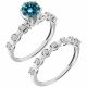Blue Diamond 7 Stone Bridal Solitaire Ring Set 14K Gold