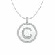 Alphabet Letter C Round Disc White Diamond Initial Pendant Necklace 14K Gold