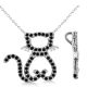 Black Diamond Hello Kitty Cat Kat Kitten Necklace + Chain White Gold