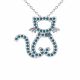 0.27 Carat Blue Diamond Cat Pendant Necklace Chain 14K Gold