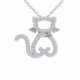 0.27 Carat Fancy Real G-H Diamond Cat Pendant Necklace + Chain 14K Gold
