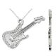Diamond Musical Guitar Mens Women Pendent With 18 Inch Chain 14K Gold