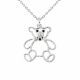 0.03 Carat Black Diamond TeddyBear Pendant Necklace Chain 14K Gold