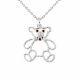 0.03 Carat Red Diamond TeddyBear Pendant Necklace Chain 14K Gold