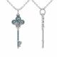 0.18 Carat Blue Diamond Charm Key Pendant Necklace Chain 14K Gold