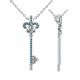 0.29 Carat Blue Diamond Charm Key Pendant Necklace Chain 14K Gold