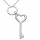 0.03 Carat Love Real G-H Diamond Charm Key Pendant Necklace + Chain 14K Gold