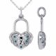 0 Carat Fancy Real Blue Diamond Heart Pendant Necklace + Chain 14K Gold