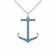 0.72 Carat Blue Diamond Anchor Pendant Necklace Chain 14K Gold