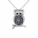 0.35 Carat Black Diamond Owl Pendant Necklace Chain 14K Gold
