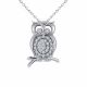 0.35 Carat Fancy Real G-H Diamond  Owl Pendant Necklace + Chain 14K Gold