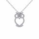 0.24 Carat Fancy Real G-H Diamond  Owl Pendant Necklace + Chain 14K Gold