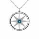 0.6 Carat Blue Diamond Compass Pendant Necklace Chain 14K Gold