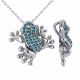 0.53 Carat Blue Diamond Frog Pendant Necklace Chain 14K Gold
