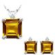 Citrine Princess Birth Gem Stone Set Pendant Earring 14K White Yellow Gold Diamond