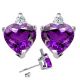 Diamond Heart CZ Amethyst Gemstone Earrings 14K Gold