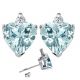 Diamond Heart CZ Aquamarine Gemstone Earrings 14K Gold
